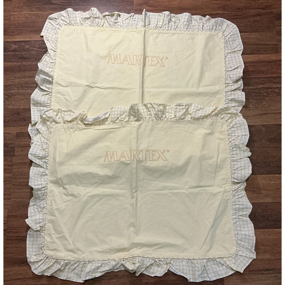 Pair Of Vtg Pastel Yellow MARTEX Ruffled STANDARD Pillow Shams